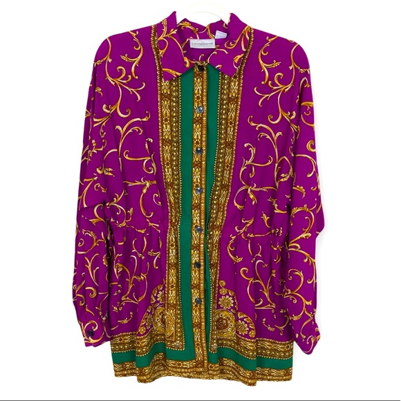 VINTAGE Liz Claiborne Purple Pink Filigree Vegas Button Down Top size Medium - Picture 1 of 10